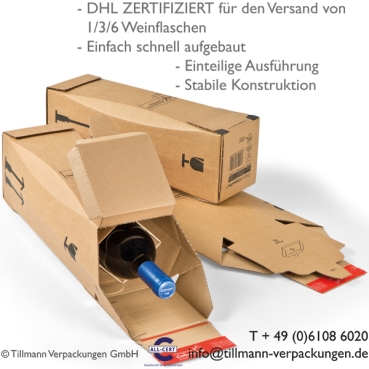 74 x 74 x 305 mm Innenmaß, passend für 1 Flasche, 743.1 Flaschenverpackung / Karton